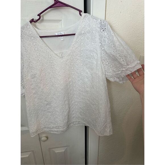 Draper James Women's Eyelet V Neck Blouse Top White Size Large - Picture 2 of 7